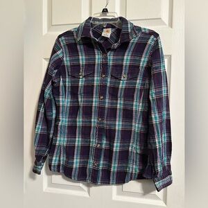 Carhartt Women's Shirt Button Up Flannel Long Sleeve Small Purple/Teal/ White